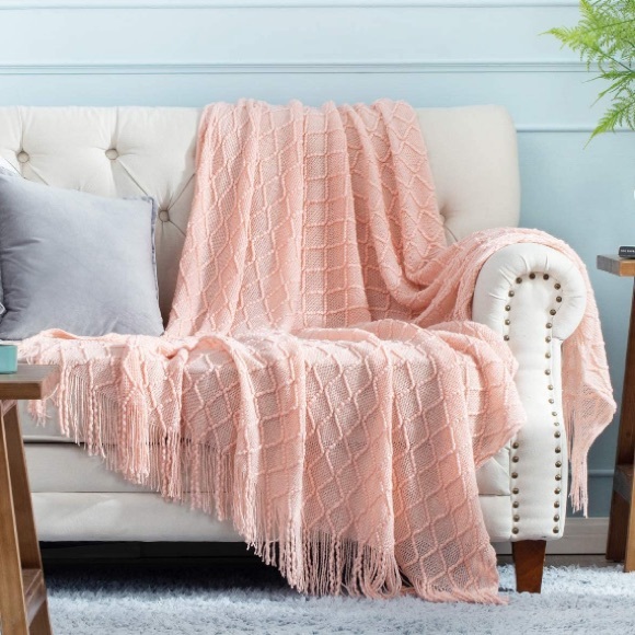 Navy Blue Diamond Bohemian Home Tassel Knit Throw Cozy Fringe Patterned Blanket - Picture 11 of 16